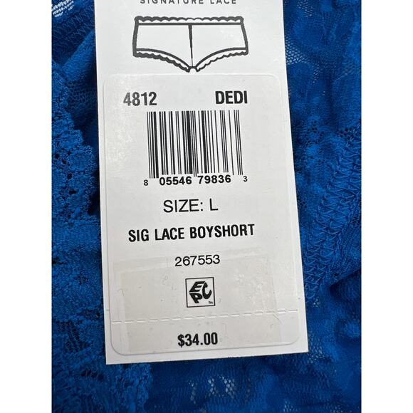 HANKY PANKY SIZE LARGE LACE SIGNATURE BOY SHORT PANTY SAPPHIRE BLUE NWT - Picture 7 of 10